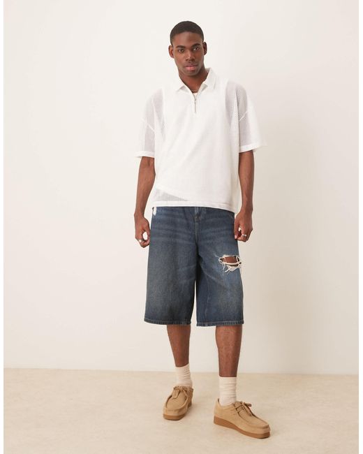 ASOS – kastiges oversize-polohemd aus weitmaschigem netzstoff in Natural für Herren