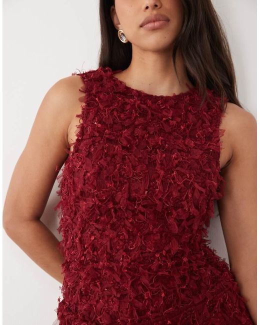 ASOS Red Fluffy Knit Bodice Maxi Dress With Chiffon Skirt