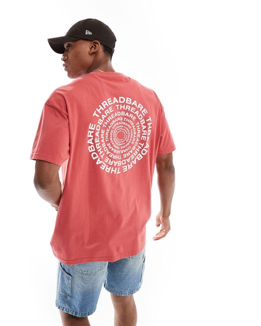 Threadbare Red Oversized Back Print Logo T-shirt for men