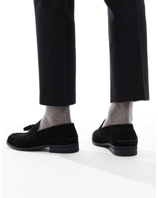 River Island Black Faux Suede Tassel Loafers for men