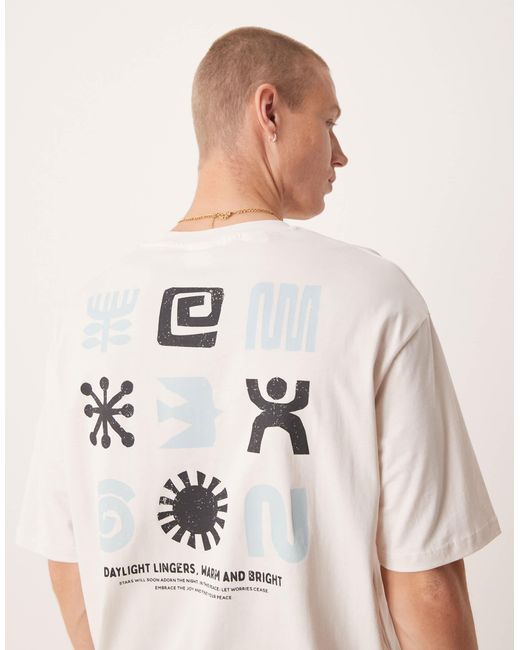 SELECTED Natural Oversized T-shirt With Back Print for men
