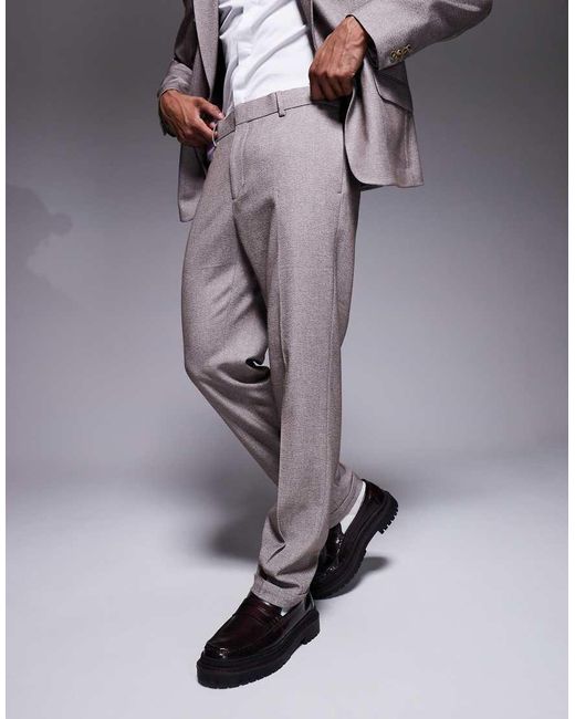 River Island Gray Slim Textured Suit Pants for men