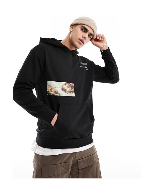 Only & Sons Black Relaxed Fit Hoodie With Michel Angelo Print for men