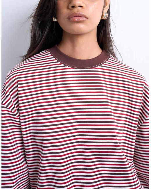 TOPSHOP Purple Stripe Premium Interlock Long Sleeve Skater Tee