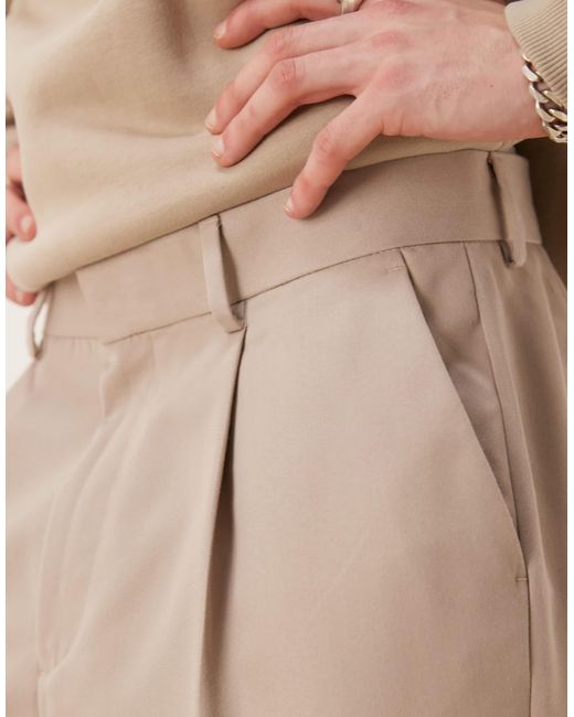 ASOS Natural Smart Oversized Tapered Trousers With Front Pleat for men