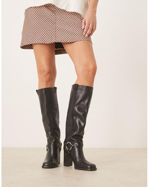 Free People Black Heidi Leather Harness Detail High Heel Boots