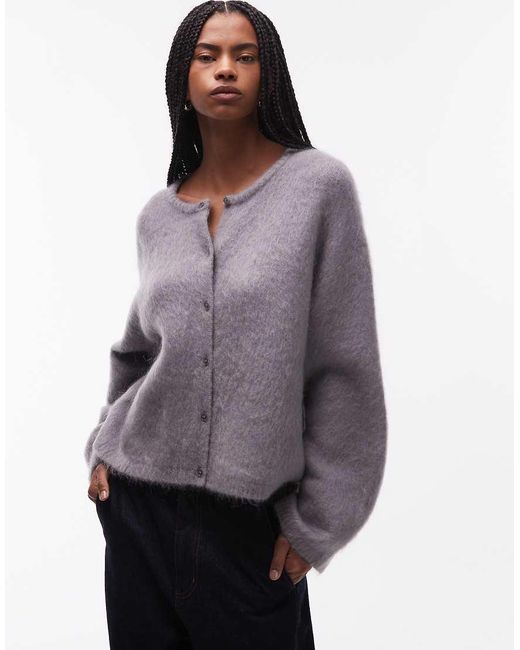 & Other Stories Gray Mohair And Wool Blend Crew Neck Cardigan