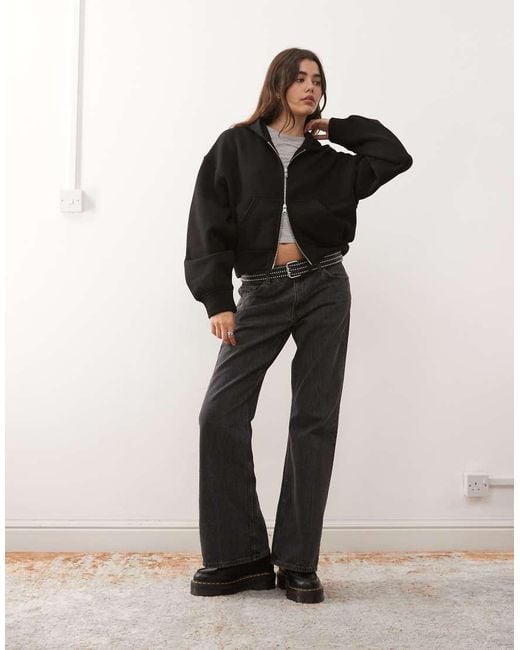 Weekday Black Oversized Boxy Fit Zip Through Hoodie