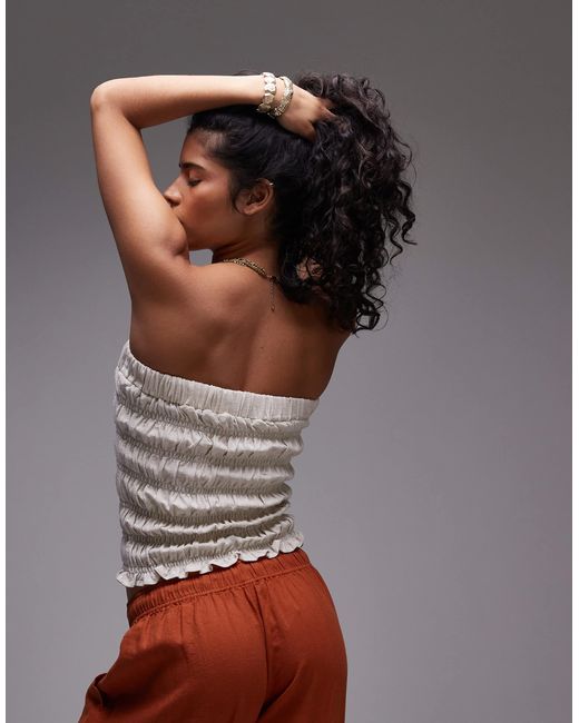 TOPSHOP Brown – gerafftes bandeau-top aus leinen