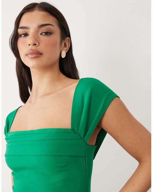 Vesper Green Bengaline Bardot Off Shoulder Bodycon Midaxi Dress