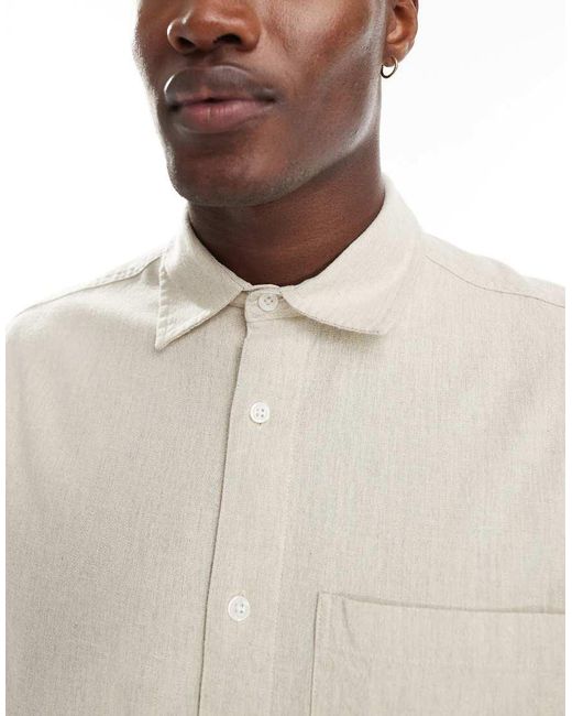 Camisa De Manga Larga De Tejido Efecto Lino De -Beis Neutro River Island de hombre de color Natural