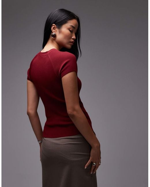 Mango Purple Mock Neck Short Sleeve Knitted Top