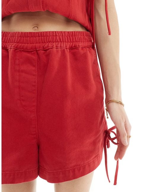 ASOS Red Denim Shorts With Bows