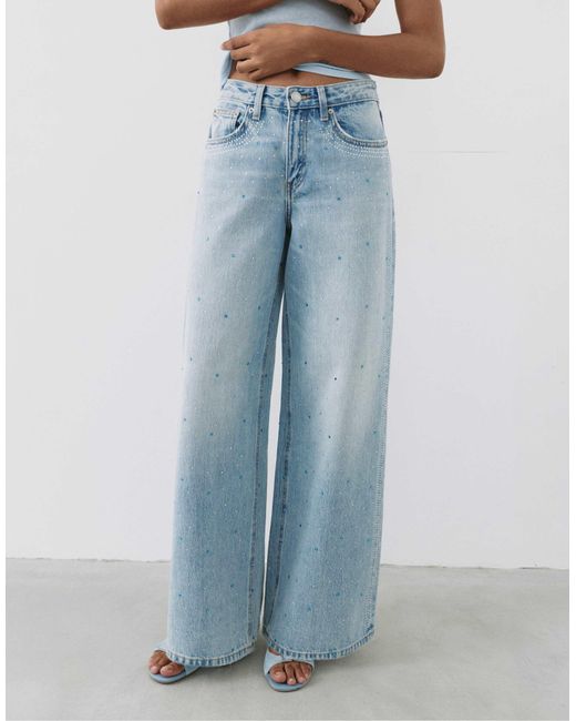 Jean large à strass pâle Pull&Bear en coloris Blue