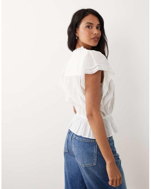 Gina Tricot White Pure Cotton Broderie Sleeveless Blouse