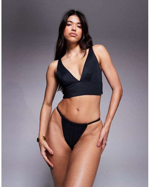 ASOS Blue Maya Mix And Match Deep Band Side Ruched Crop Bikini Top