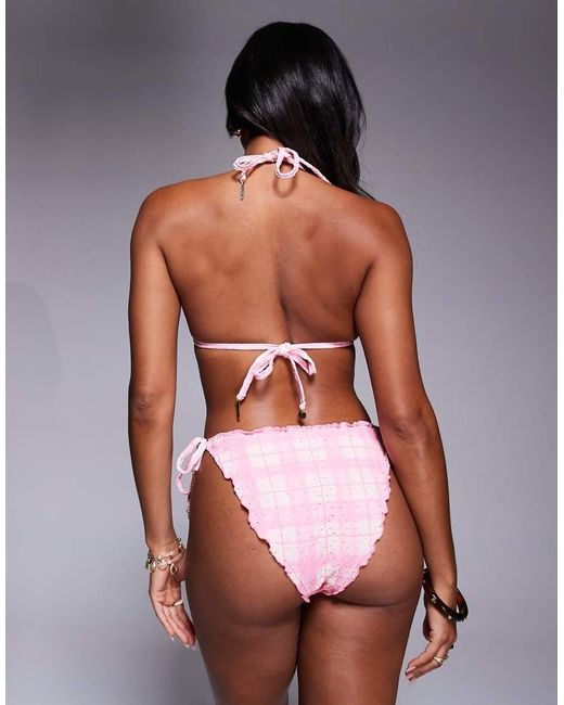 River Island Pink Check Bikini Top