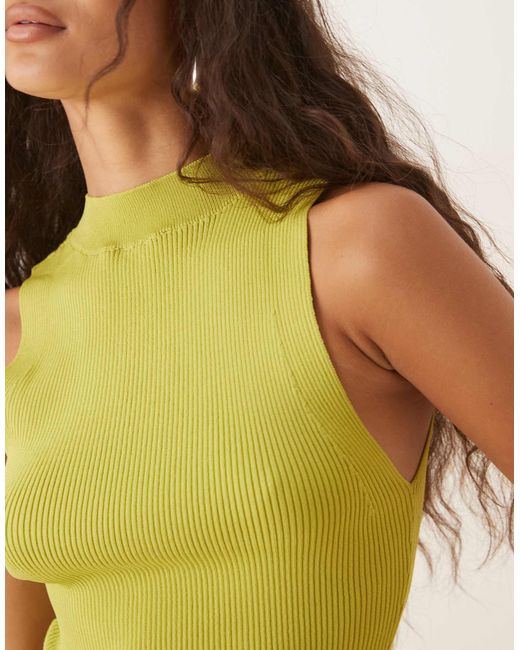 Mango Yellow High Neck Knitted Sleeveless Top