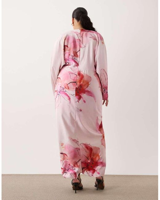 ASOS Pink Asos Design Curve Satin Batwing Maxi Dress