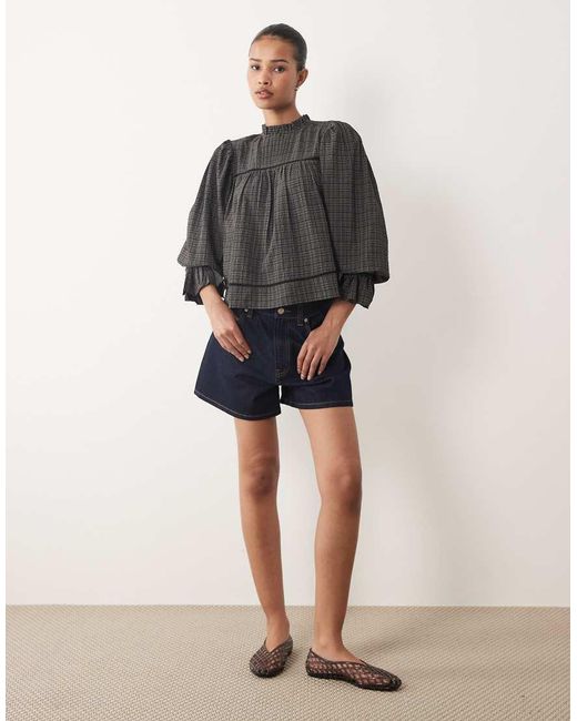 Wednesday's Girl Gray Wednesdays Girl Long Sleeve Shirred Collared Blouse
