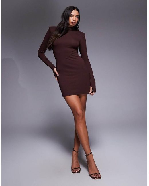 ASOS Purple Roll Neck Mini Dress With Shoulder Pad Detail