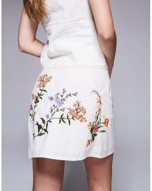 River Island White Embroidered Linen Wrap Skirt Co Ord