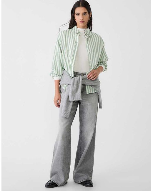 Stradivarius Gray Striped Shirt With Linen