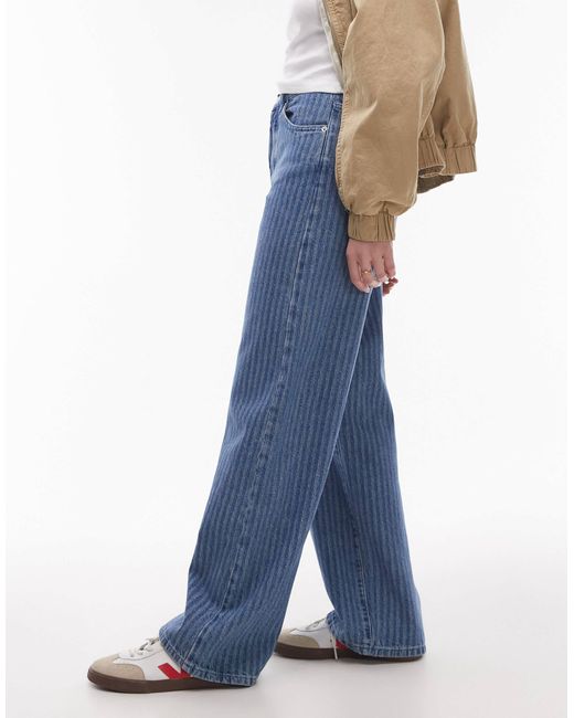 TOPSHOP Blue Mid Rise Loose Fit Straight Jean