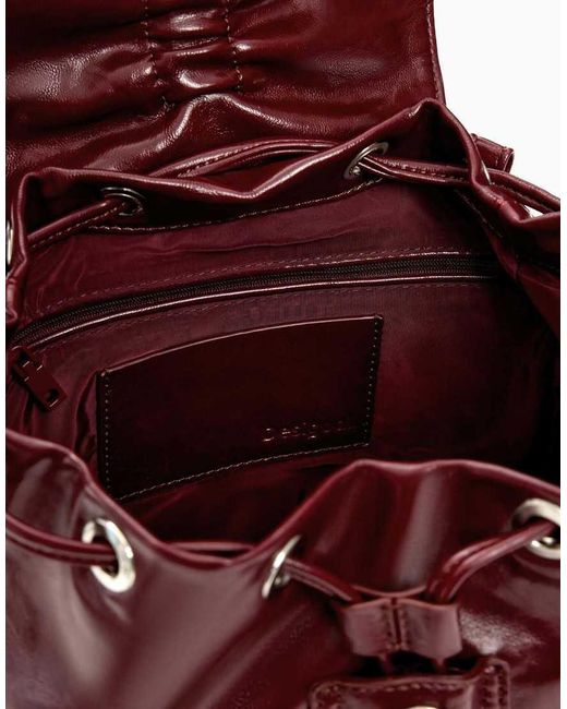 Desigual Red Small Shiny Backpack Bow