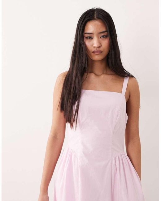 Nobody's Child Pink Brielle Cotton Square Neck Hip Pleat Detail Midaxi Dress