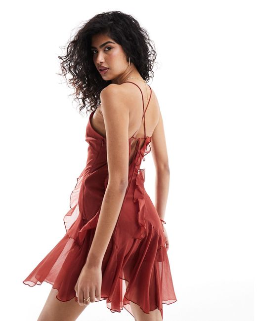 ASOS Red Asymmetric Ruffle Cami Mini Dress