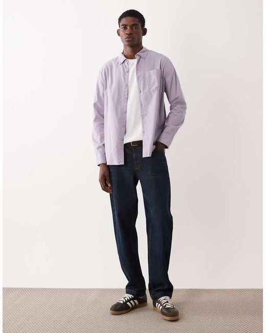 Farah Purple Netherton Long Sleeve Logo Cord Shirt for men