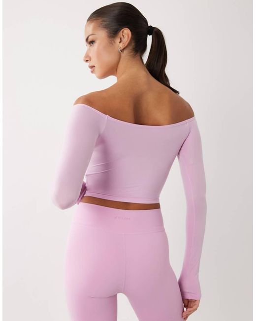 BO+TEE Pink Bo+tee Off Shoulder Long Sleeve Sheer Top