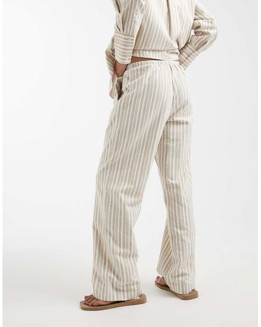 4th & Reckless Natural Lightweight Cotton Rich Wide Leg Beach Trouser Co-Ord