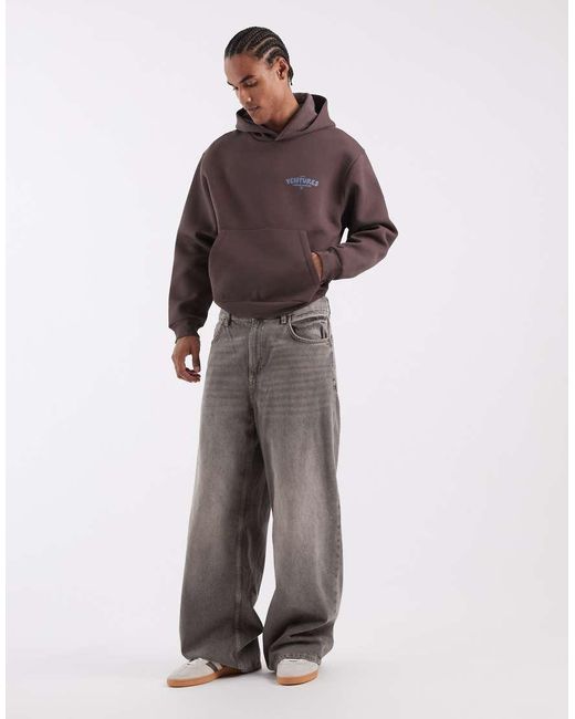 ASOS Purple Heavyweight Scuba-style Fabric Oversized Boxy Hoodie With Text Graphic for men