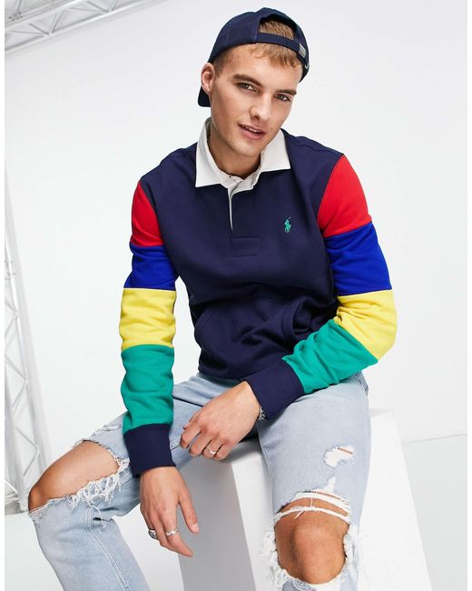 Camiseta Hombre Sudadera Ralph Lauren Estilo Rugby Azul Marino