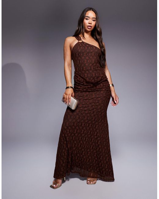 ASOS Brown Ring Detail One Shoulder With Gauging Detail Maxi Dress