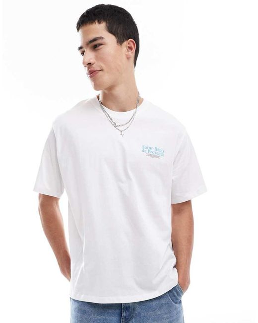 Jack & Jones White Oversized T-shirt With French Print for men