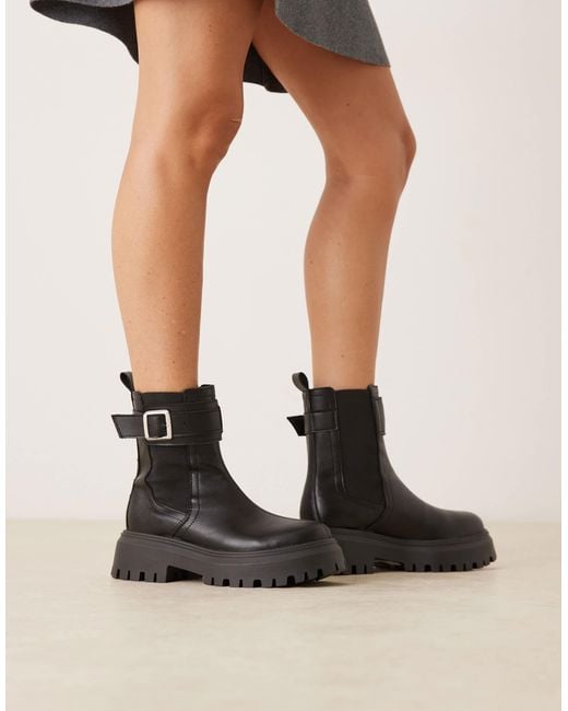 ASOS Women's Black Astrid Chunky Chelsea Boots With Buckles