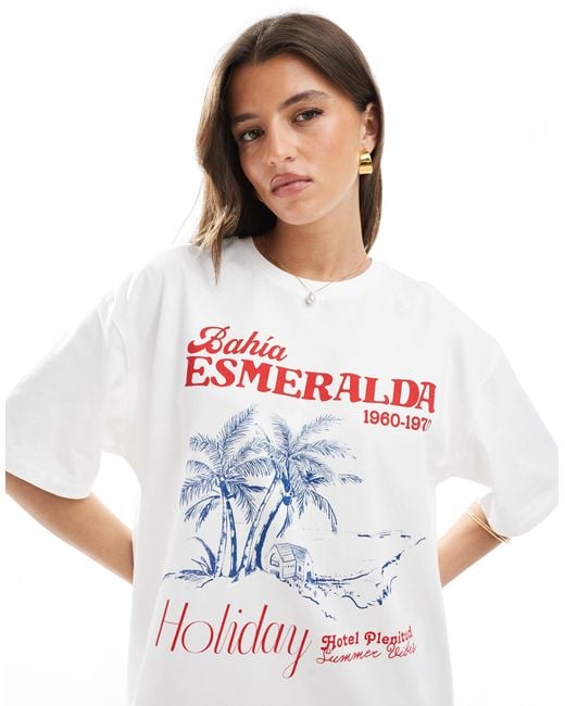 T-shirt à imprimé holiday Stradivarius en coloris White