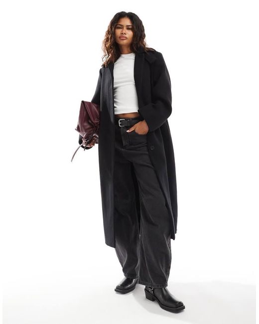 Weekday Black Gate Wool Blend Car Coat