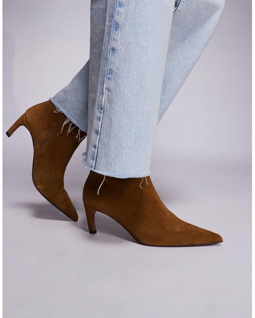 River Island Blue Suede Pointed Kitten Heeled Boots