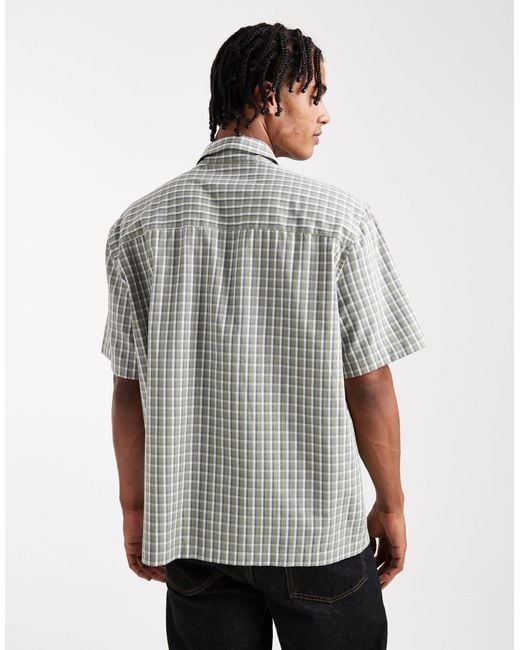 ASOS Gray Relaxed Checked Shirt With Chest Embroidery for men