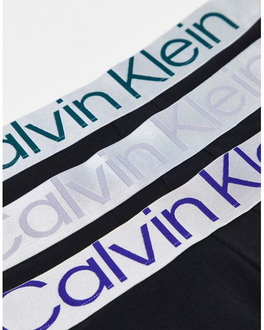 Calvin Klein Black Steel 3-pack Trunks With Contrast Logo Waistband for men