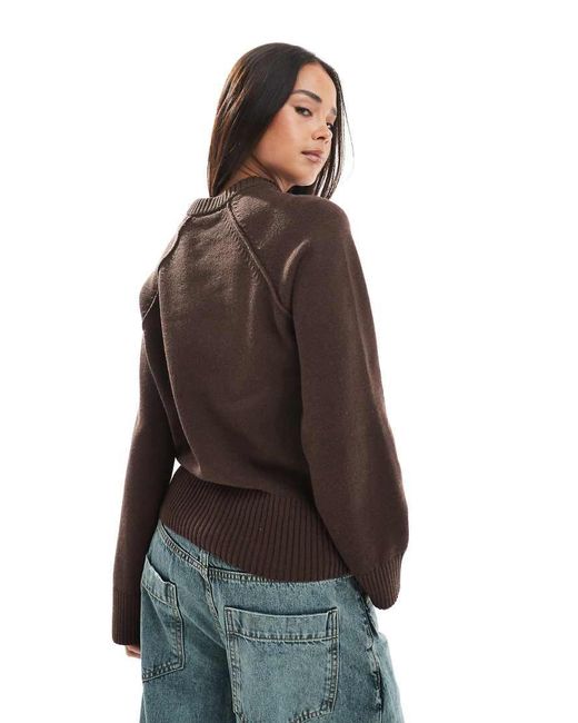 ASOS Brown Crew Neck Knitted Jumper With Exposed Raglan Seams