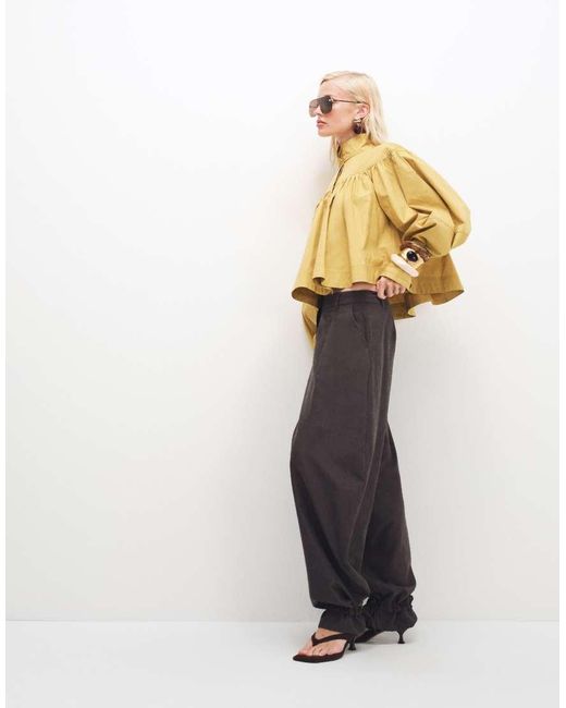 ASOS Natural Tailored Balloon Trouser With Frill Hem