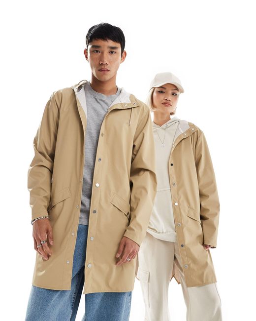 Rains Natural 12020 Unisex Waterproof Long Hooded Jacket