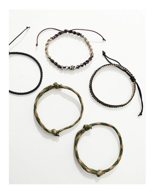 ASOS Natural 5 Pack Cord Bracelet Set for men