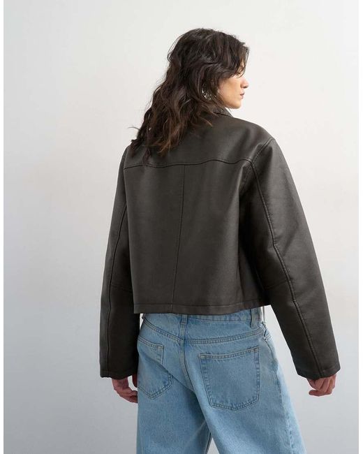 TOPSHOP White Cropped Faux Leather Jacket