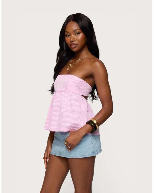 Edikted Pink Maddie Strapless Striped Babydoll Top